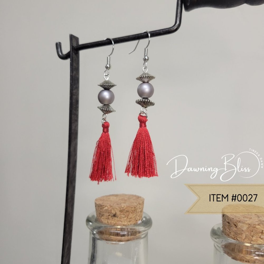 Sleek, Silver and Red Dangle Earrings- by Tineka Dawn